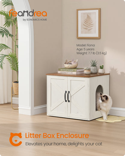 Feandrea Cat Litter Box Enclosure, Hidden Litter Box Furniture, Indoor Pet House End Table, 23.6 x 19.7 x 19.7 Inches, Rustic White and Honey Brown