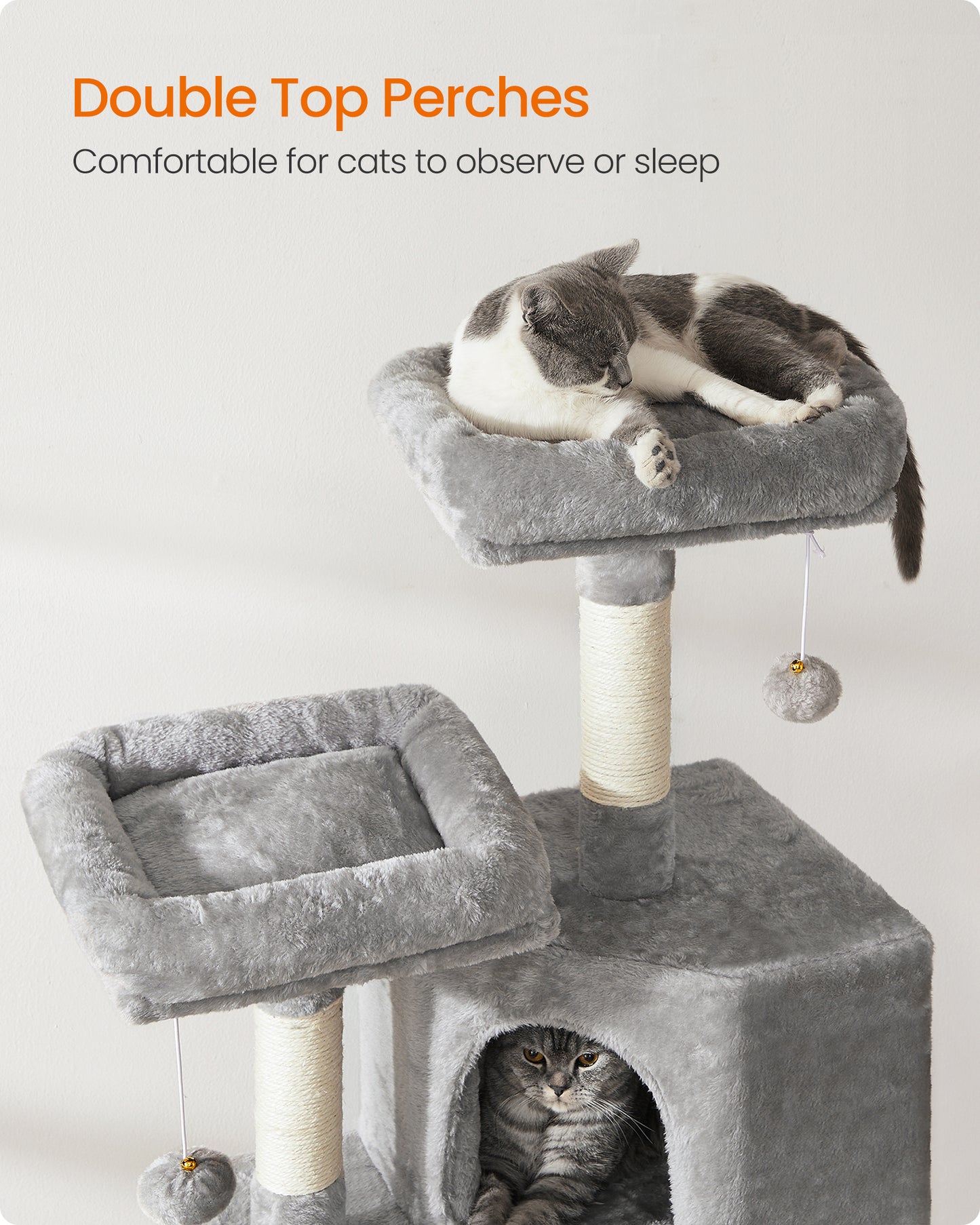 Feandrea Cat Tower, Cat Tree for Indoor Cats, 45.3-Inch Cat Condo with Scratching Post, Ramp, Perch, for Kittens, Elderly Cats, Adult Cats