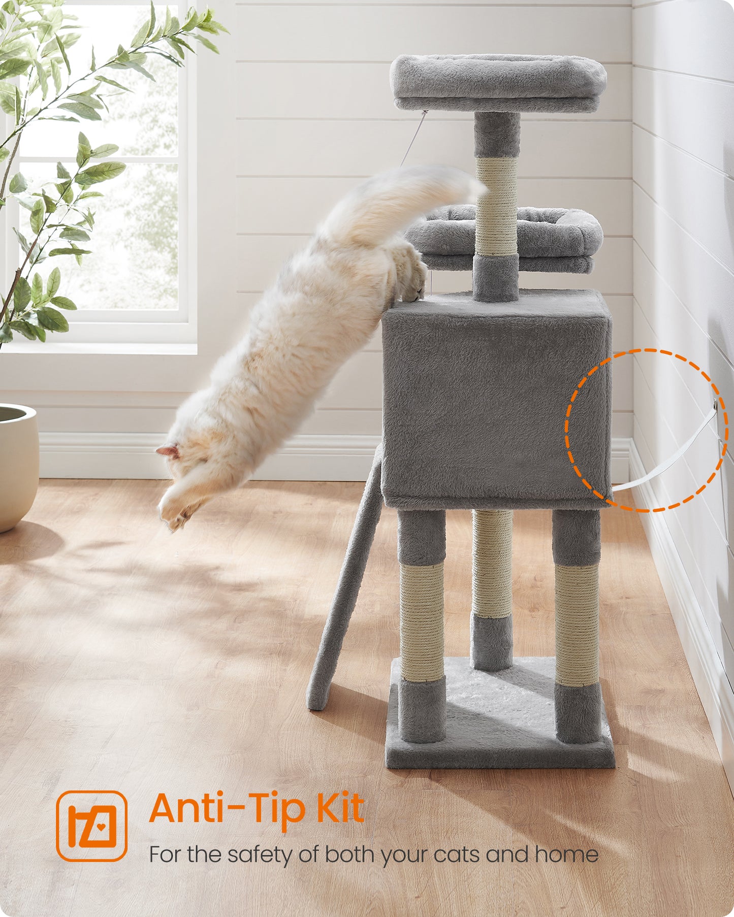 Feandrea Cat Tower, Cat Tree for Indoor Cats, 45.3-Inch Cat Condo with Scratching Post, Ramp, Perch, for Kittens, Elderly Cats, Adult Cats