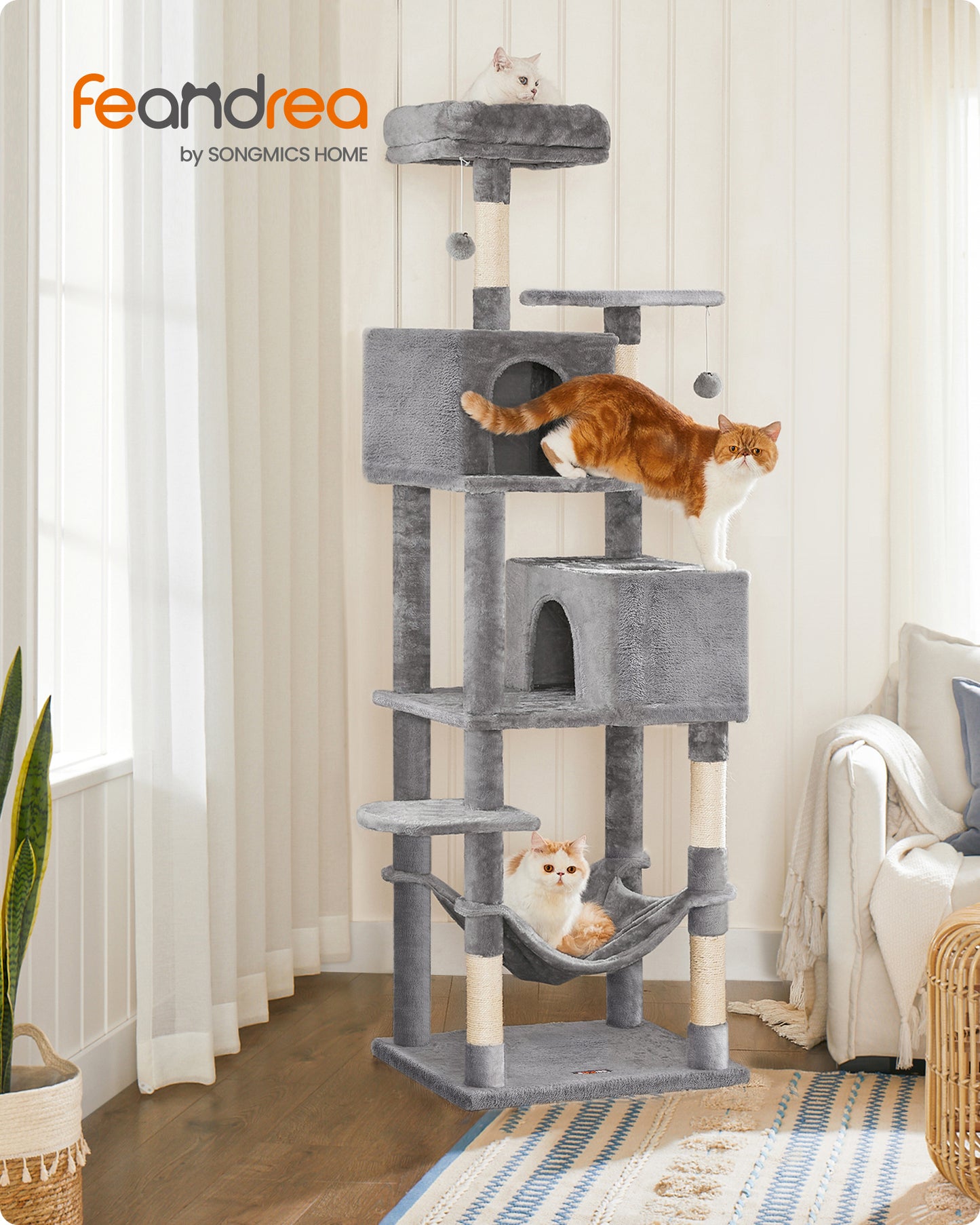 Cat Tree, 75.2″ H Cat Tower for Indoor Cats, Plush Multi-Level Cat Condo Smoky Gray