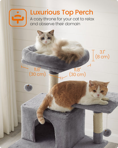 Cat Tree, 75.2″ H Cat Tower for Indoor Cats, Plush Multi-Level Cat Condo Smoky Gray