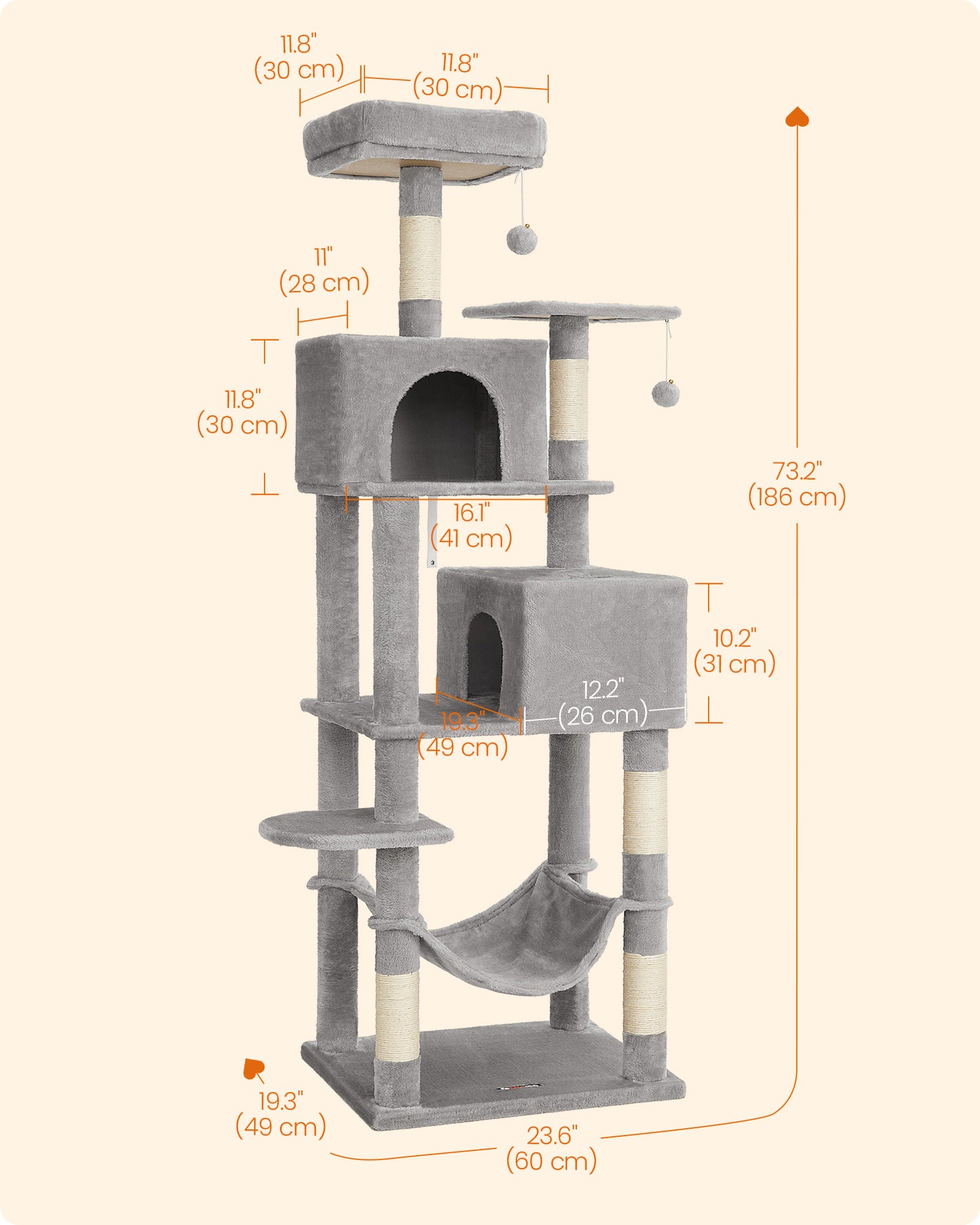 Cat Tree, 75.2″ H Cat Tower for Indoor Cats, Plush Multi-Level Cat Condo Smoky Gray