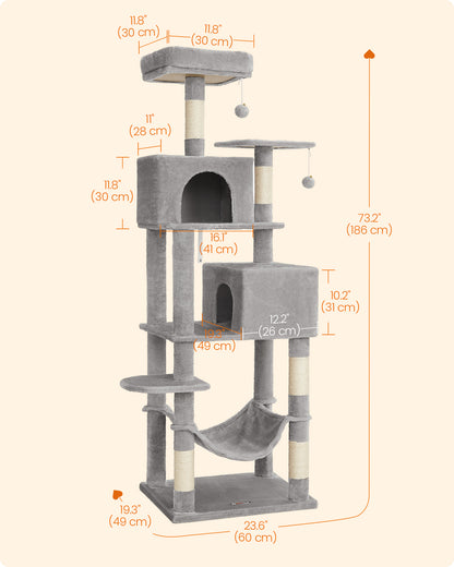 Cat Tree, 75.2″ H Cat Tower for Indoor Cats, Plush Multi-Level Cat Condo Smoky Gray
