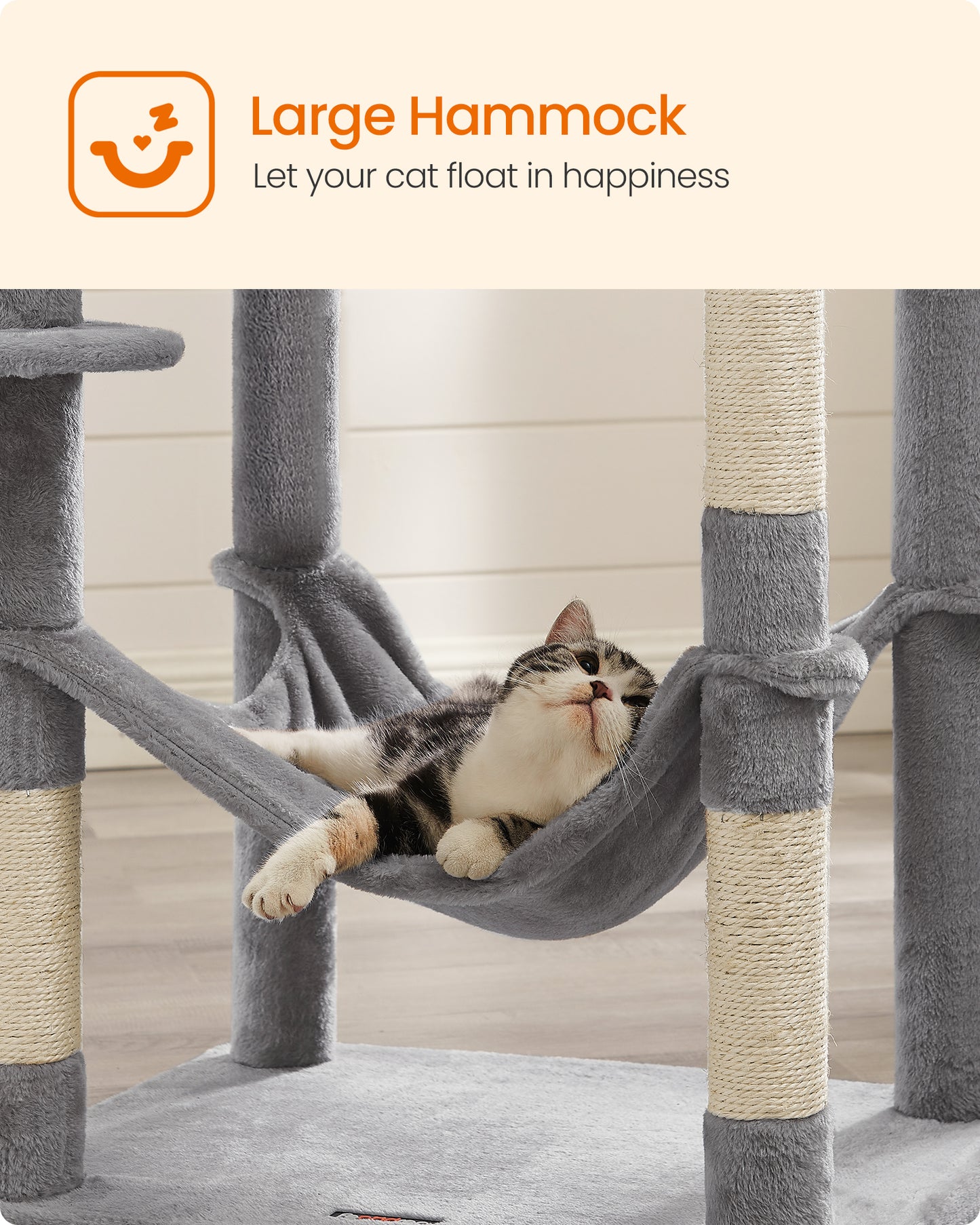 Cat Tree, 75.2″ H Cat Tower for Indoor Cats, Plush Multi-Level Cat Condo Smoky Gray