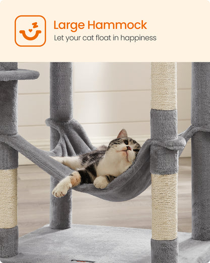 Cat Tree, 75.2″ H Cat Tower for Indoor Cats, Plush Multi-Level Cat Condo Smoky Gray