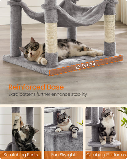 Cat Tree, 75.2″ H Cat Tower for Indoor Cats, Plush Multi-Level Cat Condo Smoky Gray