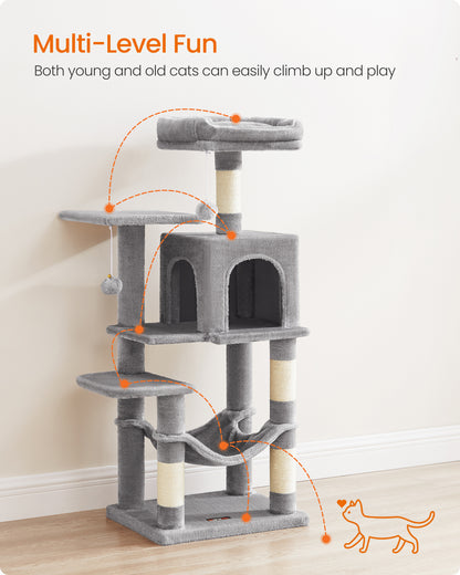 44.1' Cat Tree Tower for Indoor Cats ,Multi-Level Cat Condo Cat Furniture with Scratching Posts, Perches, Hammock, Cave , Light Gray