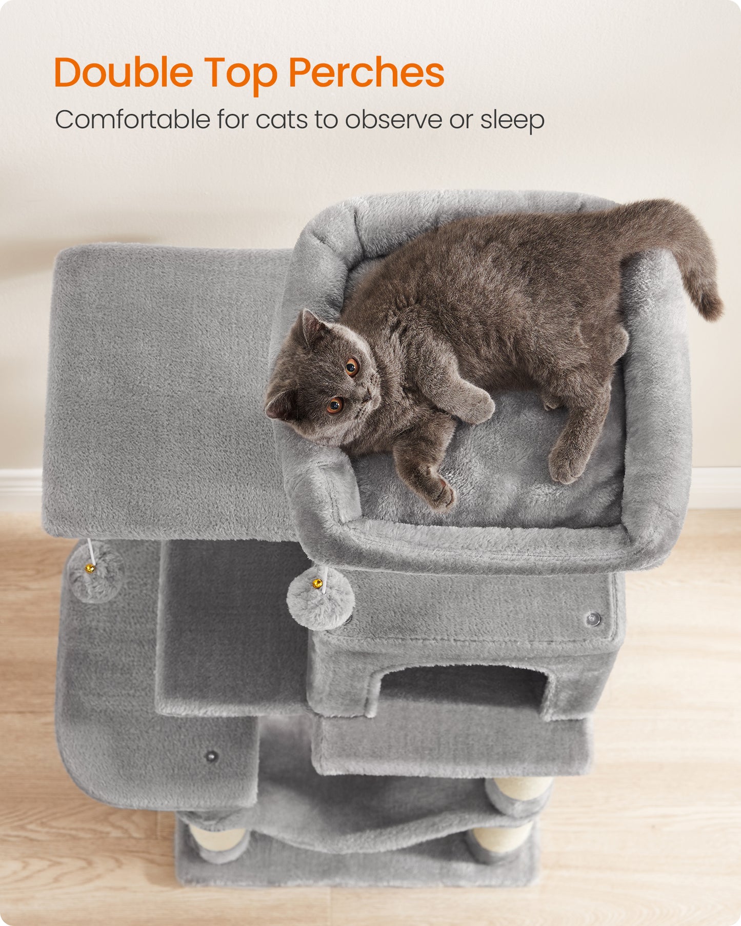 44.1' Cat Tree Tower for Indoor Cats ,Multi-Level Cat Condo Cat Furniture with Scratching Posts, Perches, Hammock, Cave , Light Gray
