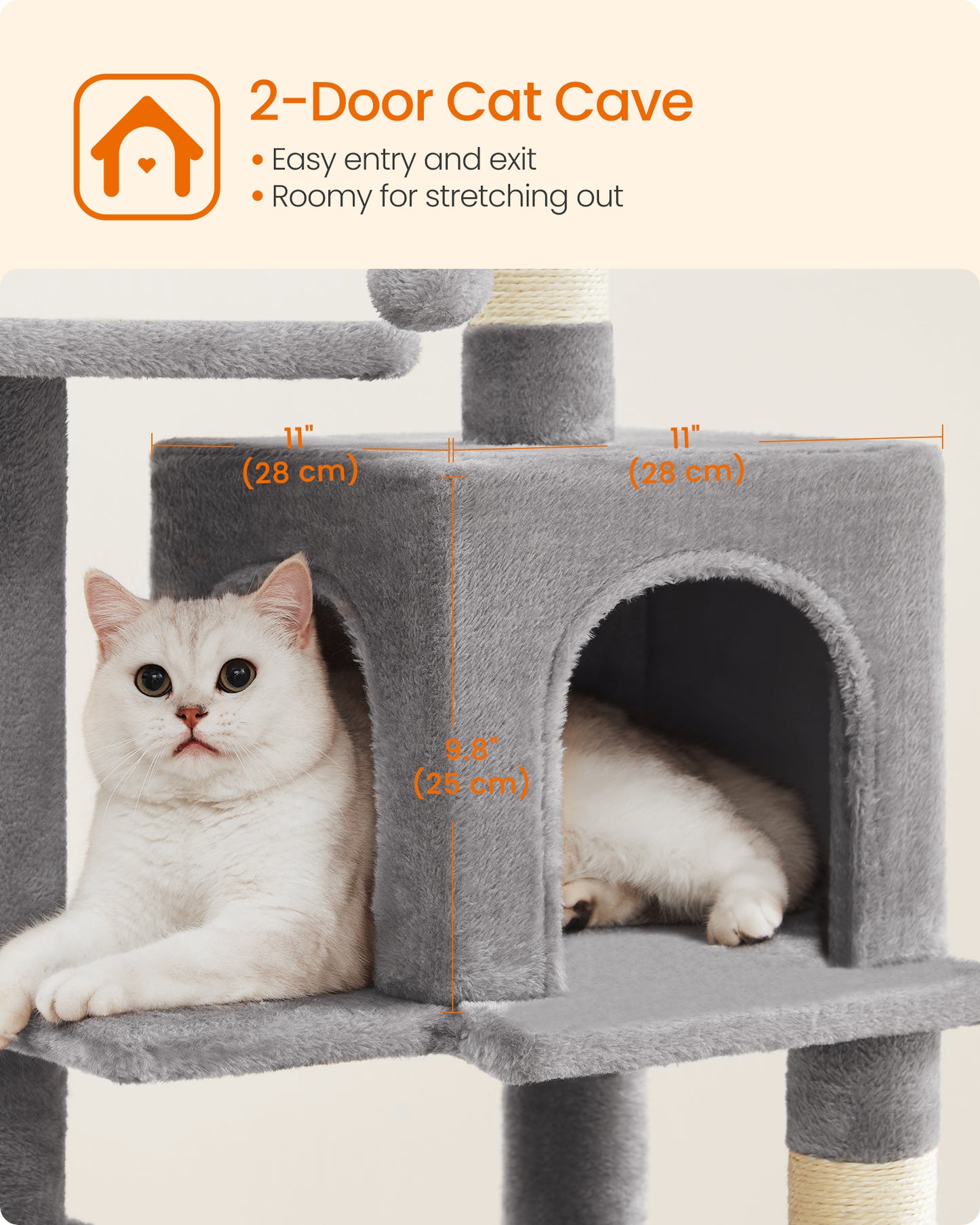 44.1' Cat Tree Tower for Indoor Cats ,Multi-Level Cat Condo Cat Furniture with Scratching Posts, Perches, Hammock, Cave , Light Gray