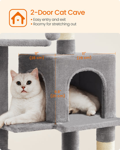 44.1' Cat Tree Tower for Indoor Cats ,Multi-Level Cat Condo Cat Furniture with Scratching Posts, Perches, Hammock, Cave , Light Gray