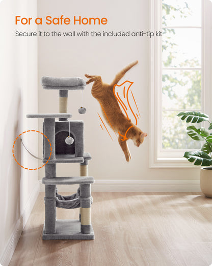 44.1' Cat Tree Tower for Indoor Cats ,Multi-Level Cat Condo Cat Furniture with Scratching Posts, Perches, Hammock, Cave , Light Gray