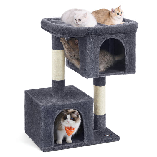 Cat Tree, 39.8-Inch Cat Tower, XL, Cat Condo for Extra Large Cats up to 44 lb, Large Cat Perch, 2 Cat Caves, Scratching Post, Smoky Gray