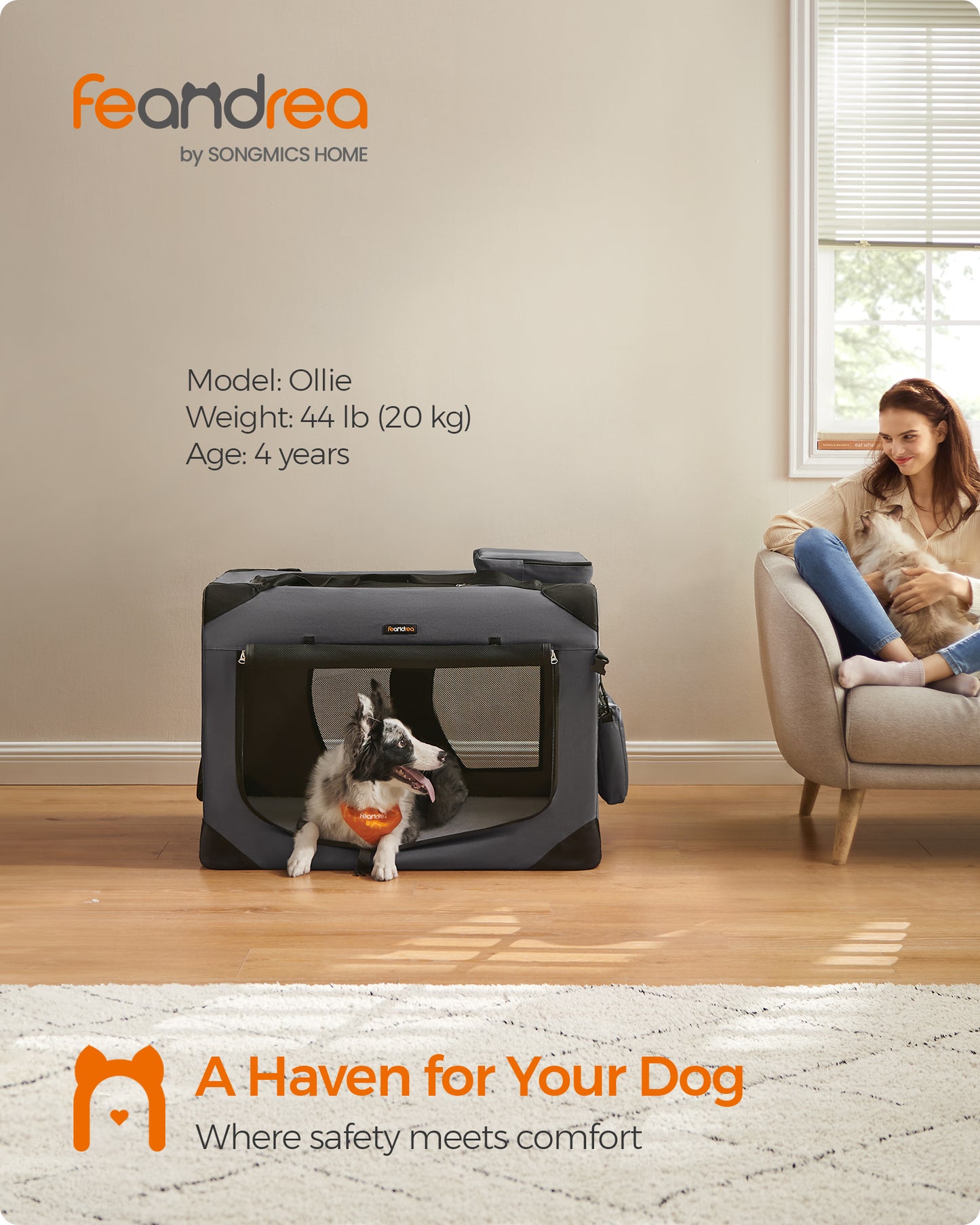 36-Inch Soft Dog Crate, Collapsible Portable for Indoor Outdoor Use - Secure Kennel with Zippers for Home, Car, Travel Camping