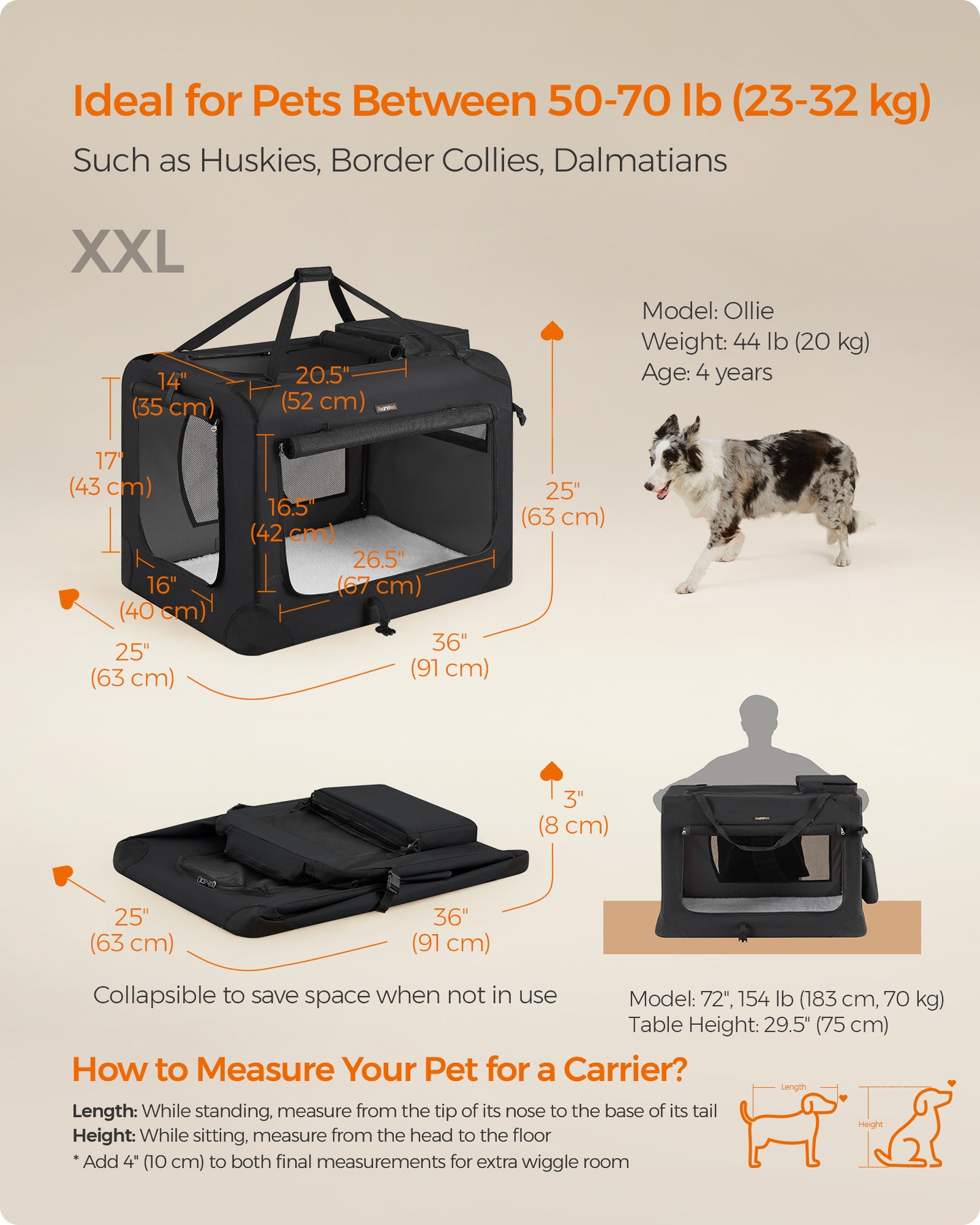 LEDREM 36" Quick-Assembly Foldable Dog Crate ¡§C 3 Doors, Anti-Escape Zippers, Oxford Fabric & Fleece Pad, Portable for Travel, black
