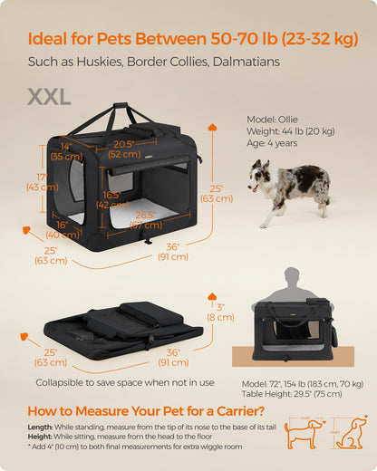 LEDREM 36" Quick-Assembly Foldable Dog Crate ¡§C 3 Doors, Anti-Escape Zippers, Oxford Fabric & Fleece Pad, Portable for Travel, black