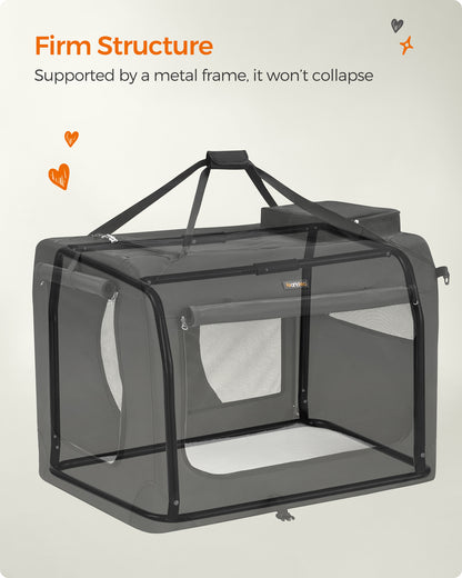 LEDREM 36" Quick-Assembly Foldable Dog Crate ¡§C 3 Doors, Anti-Escape Zippers, Oxford Fabric & Fleece Pad, Portable for Travel, black