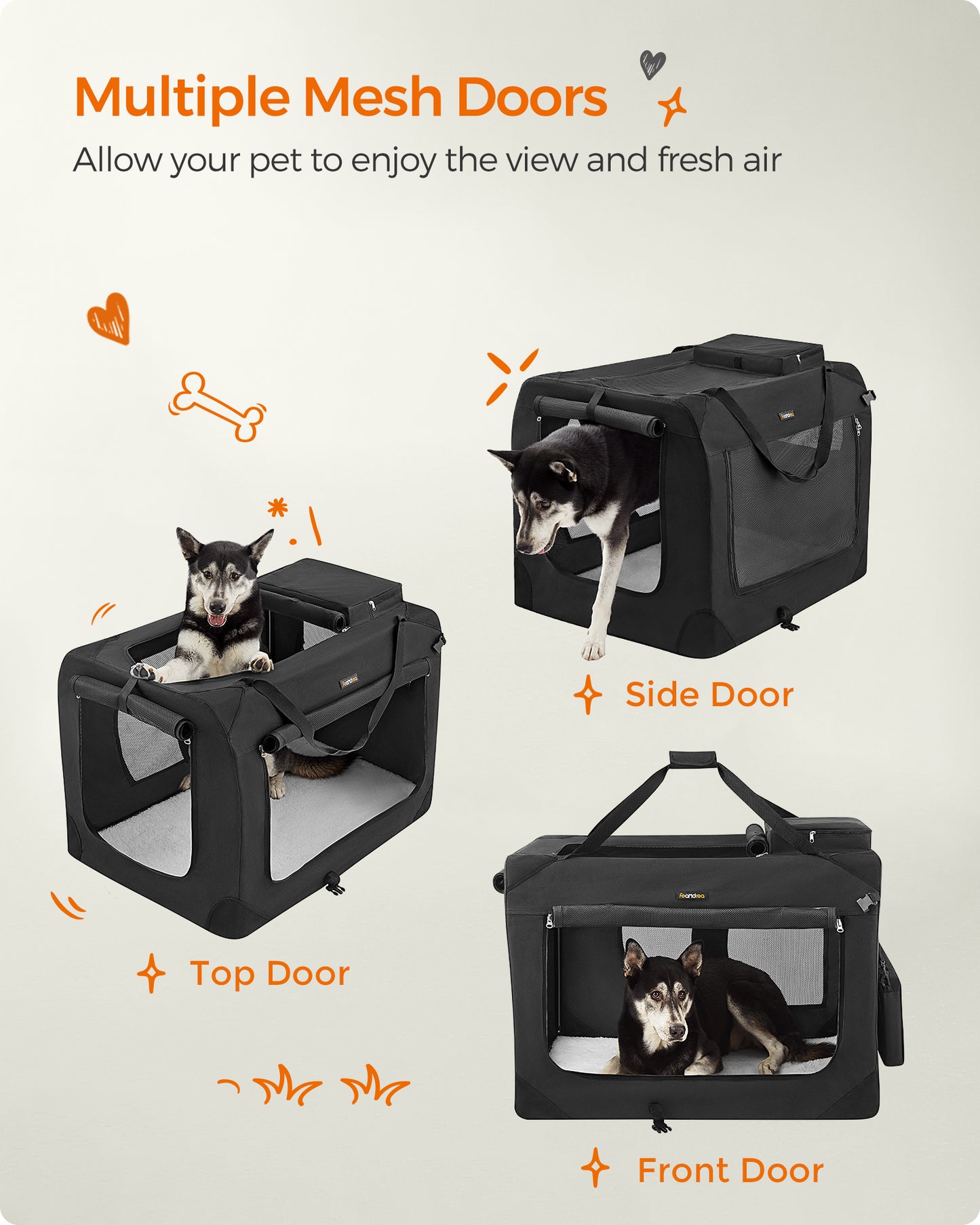 LEDREM 36" Quick-Assembly Foldable Dog Crate ¡§C 3 Doors, Anti-Escape Zippers, Oxford Fabric & Fleece Pad, Portable for Travel, black