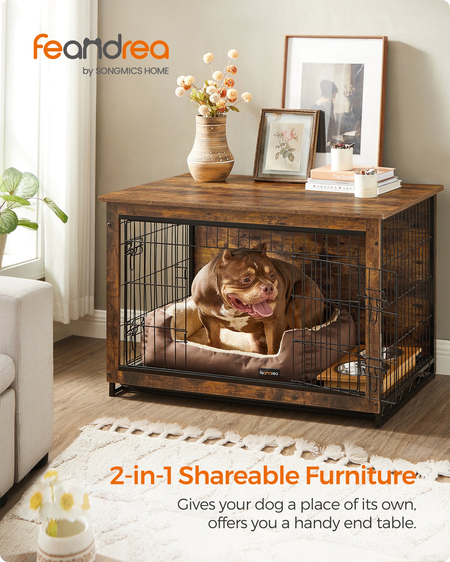 Modern Dog Crate Furniture , End Table, for Small Dogs up to 70 lb - Stylish Kennel with Removable Tray, Double Doors