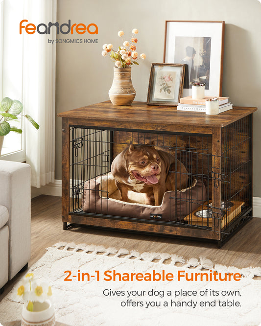 Modern Dog Crate Furniture , End Table, for Small Dogs up to 70 lb - Stylish Kennel with Removable Tray, Double Doors
