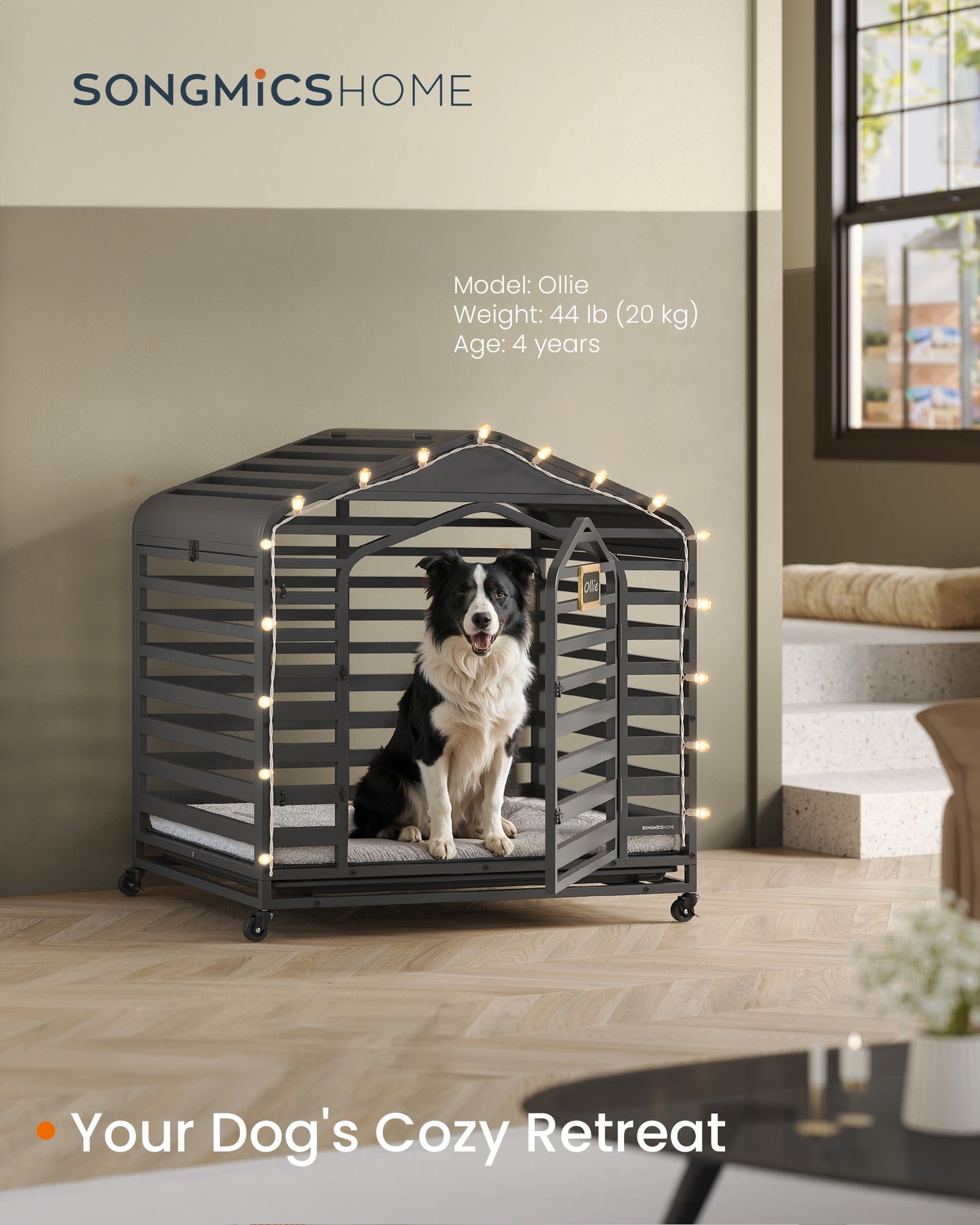 Heavy-Duty Dog Crate, Dog Cage for Large Dogs, 37.4 x 26.8 x 38.6 Inches, Escape Proof Dog Kennel with Pointed Roof