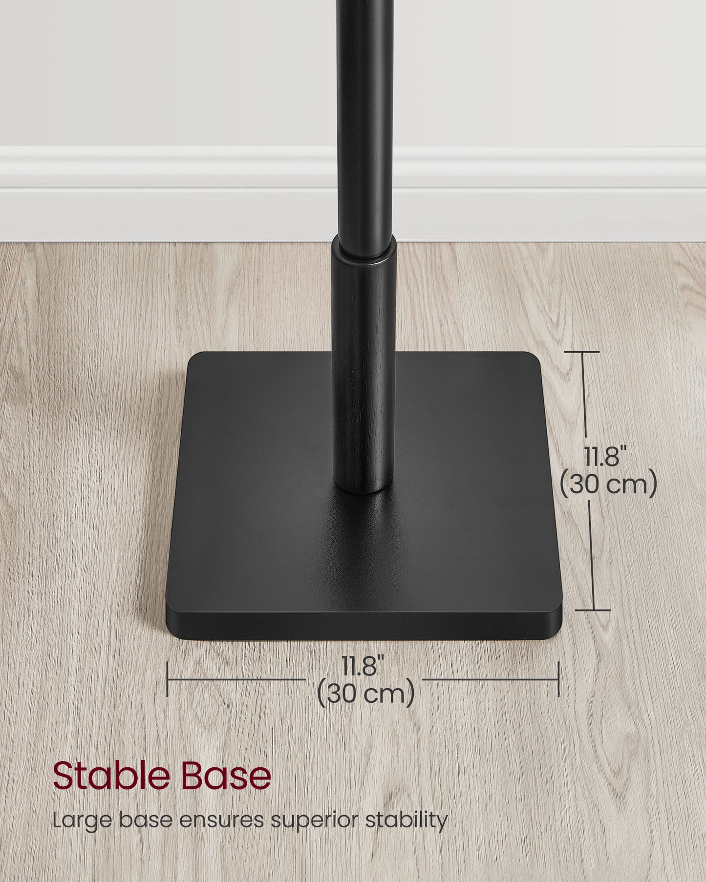 VASAGLE 8 Hooks Solid Wood Coat Rack Wood Hall Tree Coat Rack Stand with Stable Square Base 3 Height Options Office Ink Black