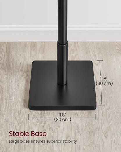 VASAGLE 8 Hooks Solid Wood Coat Rack Wood Hall Tree Coat Rack Stand with Stable Square Base 3 Height Options Office Ink Black