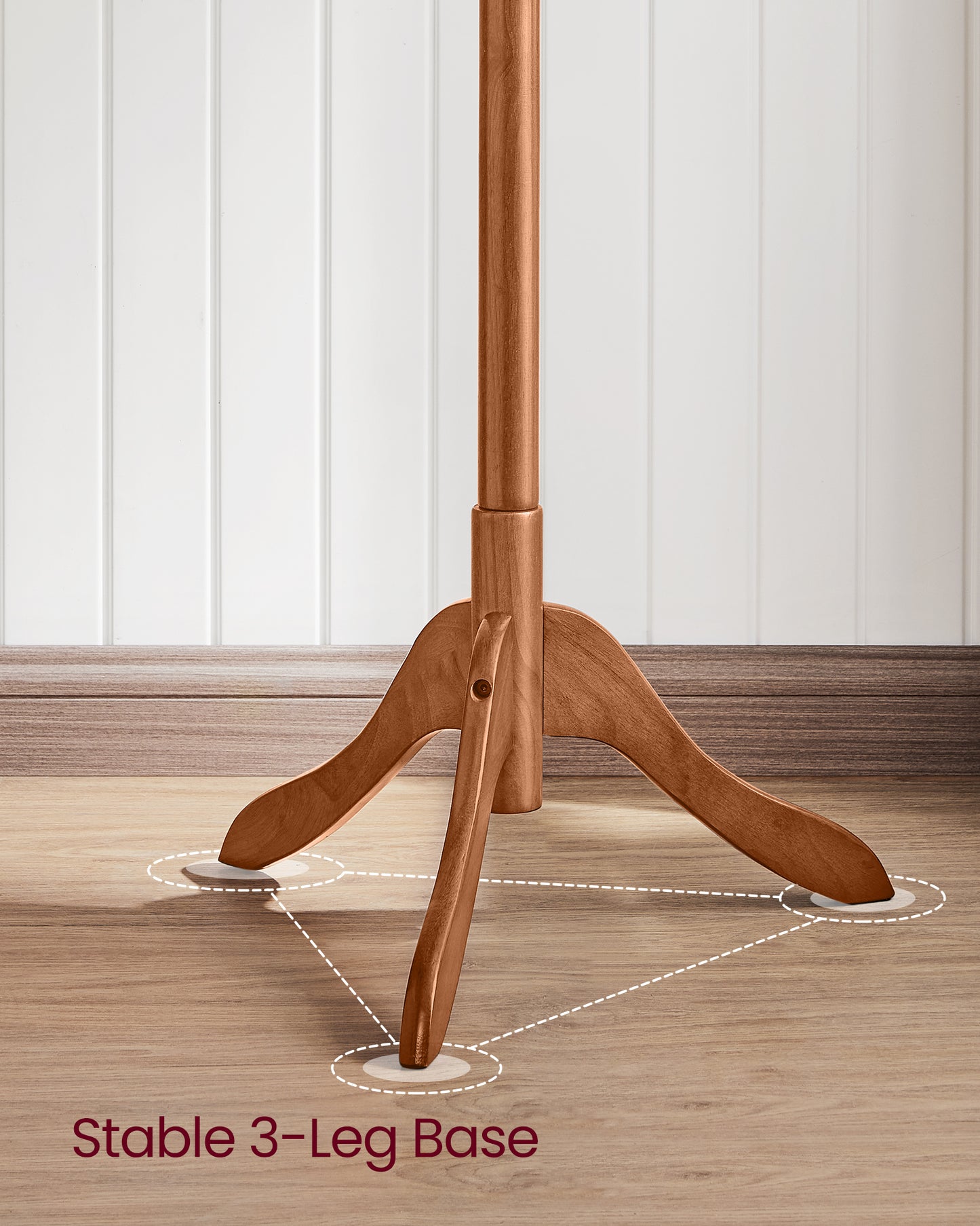VASAGLE Solid Wood Coat Rack Free Standing with 8 Hooks Caramel Brown