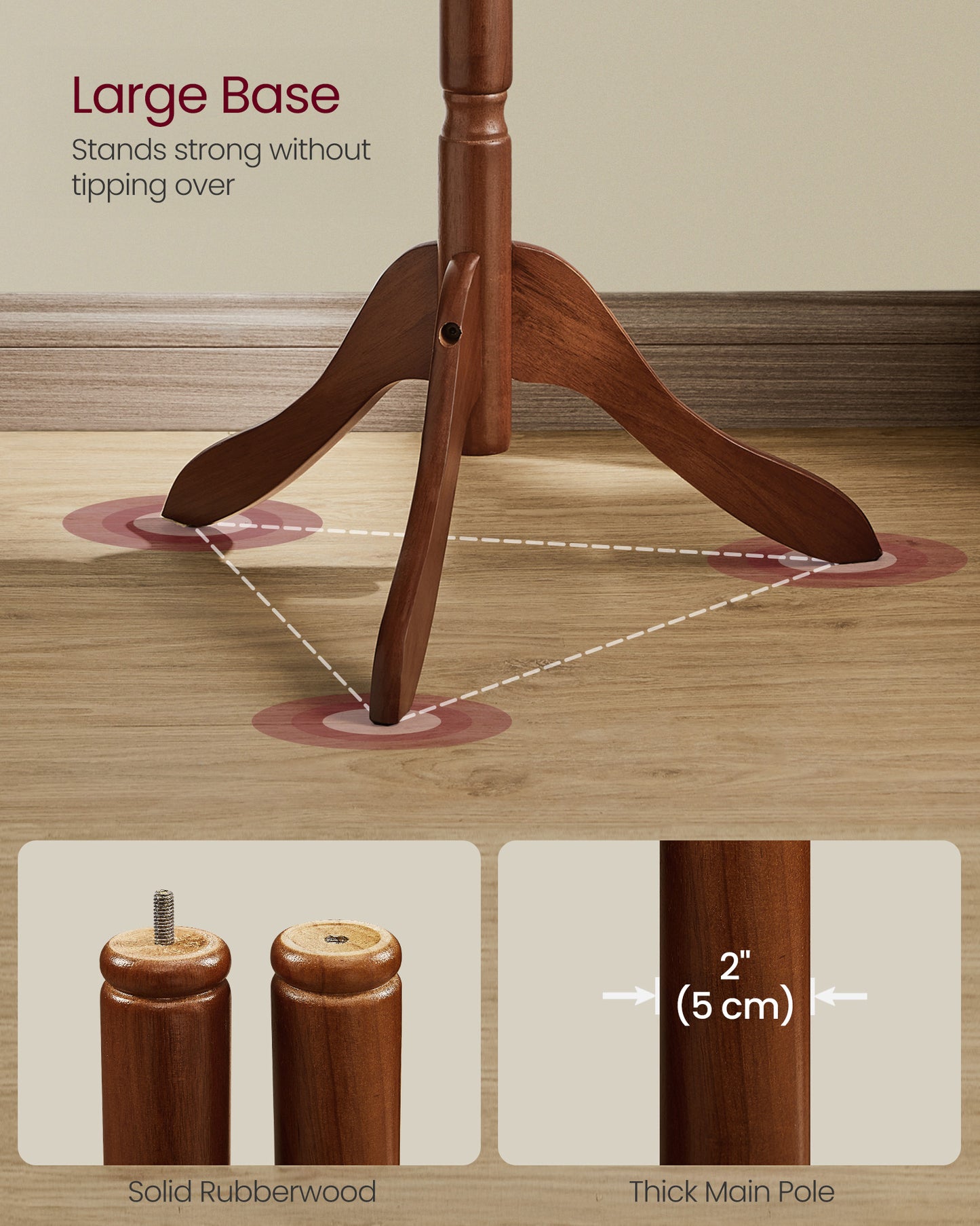 Free Standing Coat Rack Stand - Solid Wood Hall Tree with 10 Hooks, Dark Walnut Finish for Entryway and Hallway ,Dark Walnut