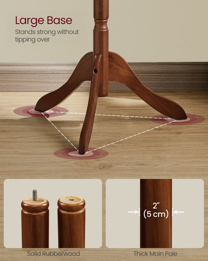 Free Standing Coat Rack Stand - Solid Wood Hall Tree with 10 Hooks, Dark Walnut Finish for Entryway and Hallway ,Dark Walnut