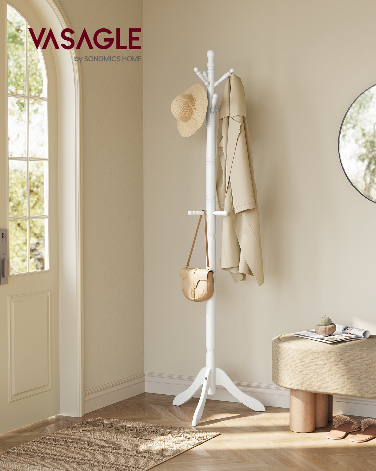 Coat Rack, Solid Wood Coat Stand White