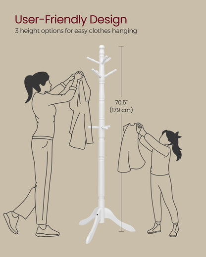Coat Rack, Solid Wood Coat Stand White