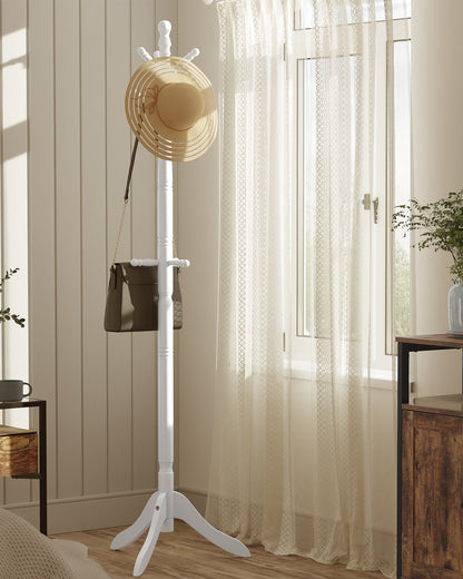 LEDREM Solid Wood Coat Rack and Stand, Free Standing Hall Coat Tree with 10 Hooks for Hats, Bags, Purses, for Entryway, Hallway, Rubberwood