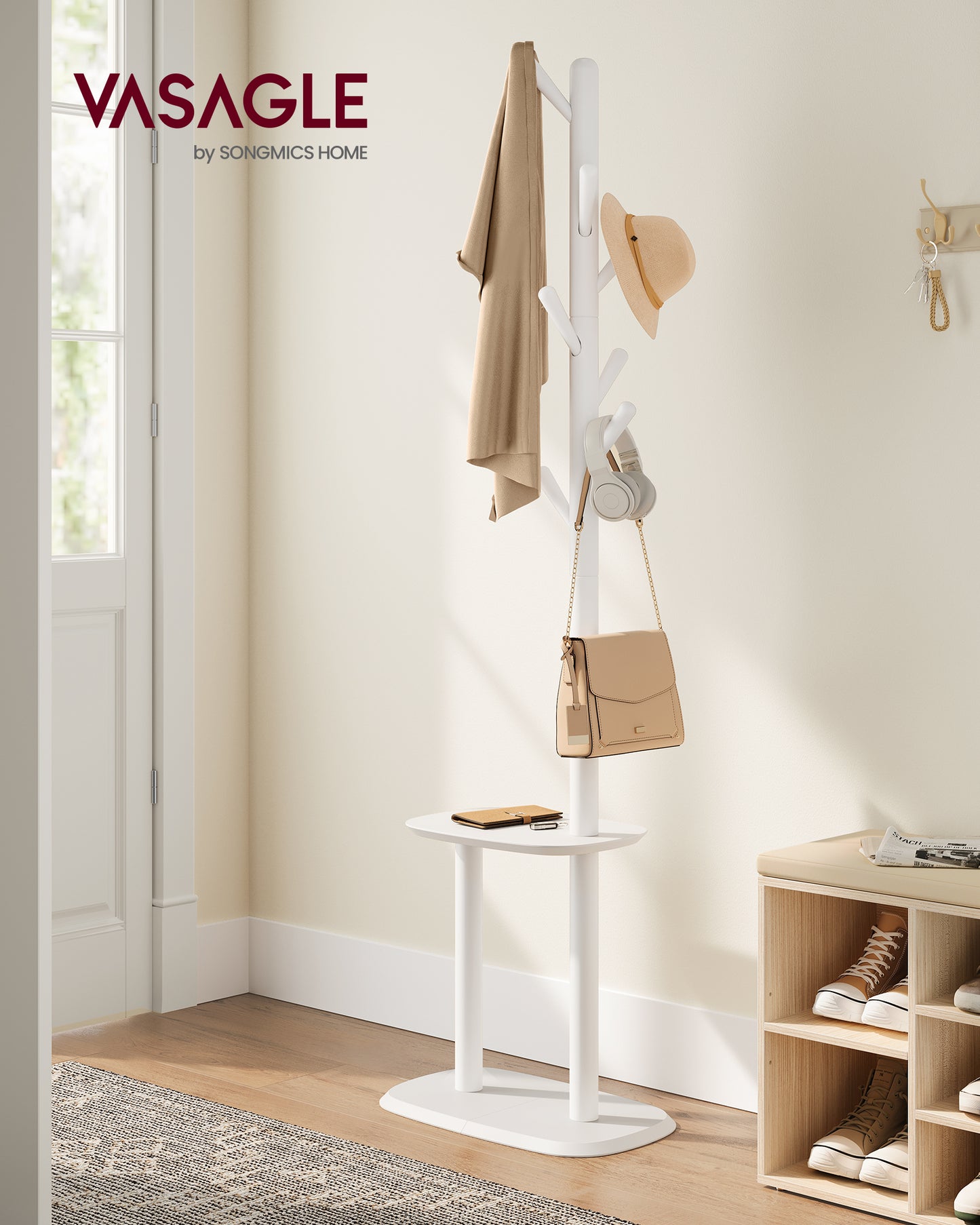 Coat Rack, Freestanding Hall Tree, Coat Rack Stand, 67.2-Inch High, 2 Height Options, for Coats, Hats, Bags, Entryway, Home Office