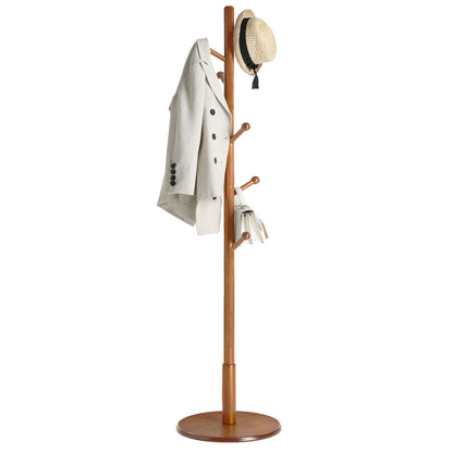 VASAGLE Solid Wood Coat Rack, Wood Hall Tree with 7 Rounded Hooks Dark Walnut