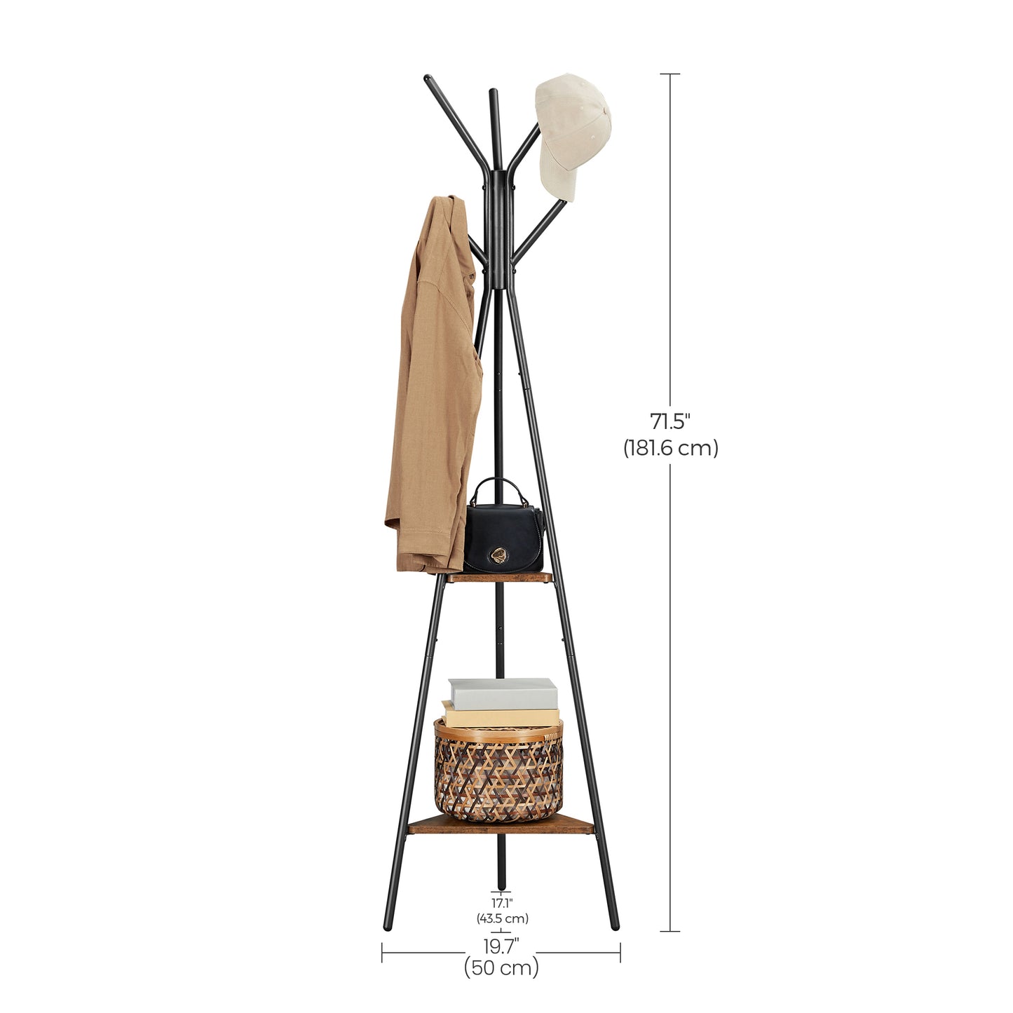 VASAGLE Freestanding Coat Rack - Industrial Style - Rustic Brown and Black