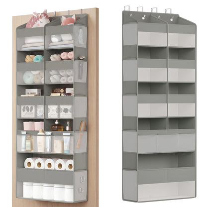 SONGMICS Over-the-Door Organizer, 9-Compartment Door Hanging Storage Shelf, Foldable Closet Hanging Organizer, Heavy-Duty, Metal Hooks, Transparent, Dove Gray