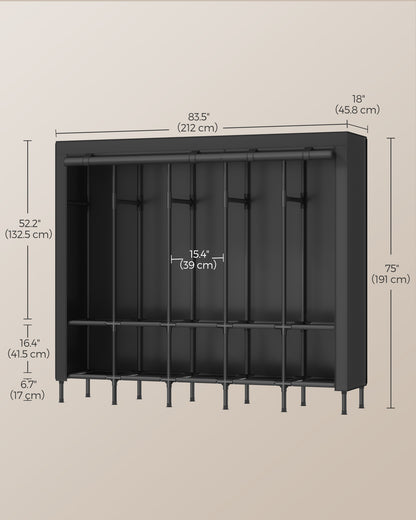 Wardrobe Closet, 83.5 Inch Large Capacity Portable Closet, Clothing Rack, 25 mm Dia,Thick Steel Tubes, Clothes Organizer with Fabric Cover, 5 Hanging Rails, 10 Shelves, Ink Black