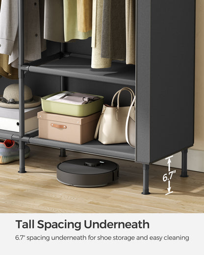 SONGMICS Wardrobe Closet, 65 Inch Heavy Duty Portable Closet, Freestanding Closet Organizer, Clothes Rack with Cover, 2 Hanging Rails, Black
