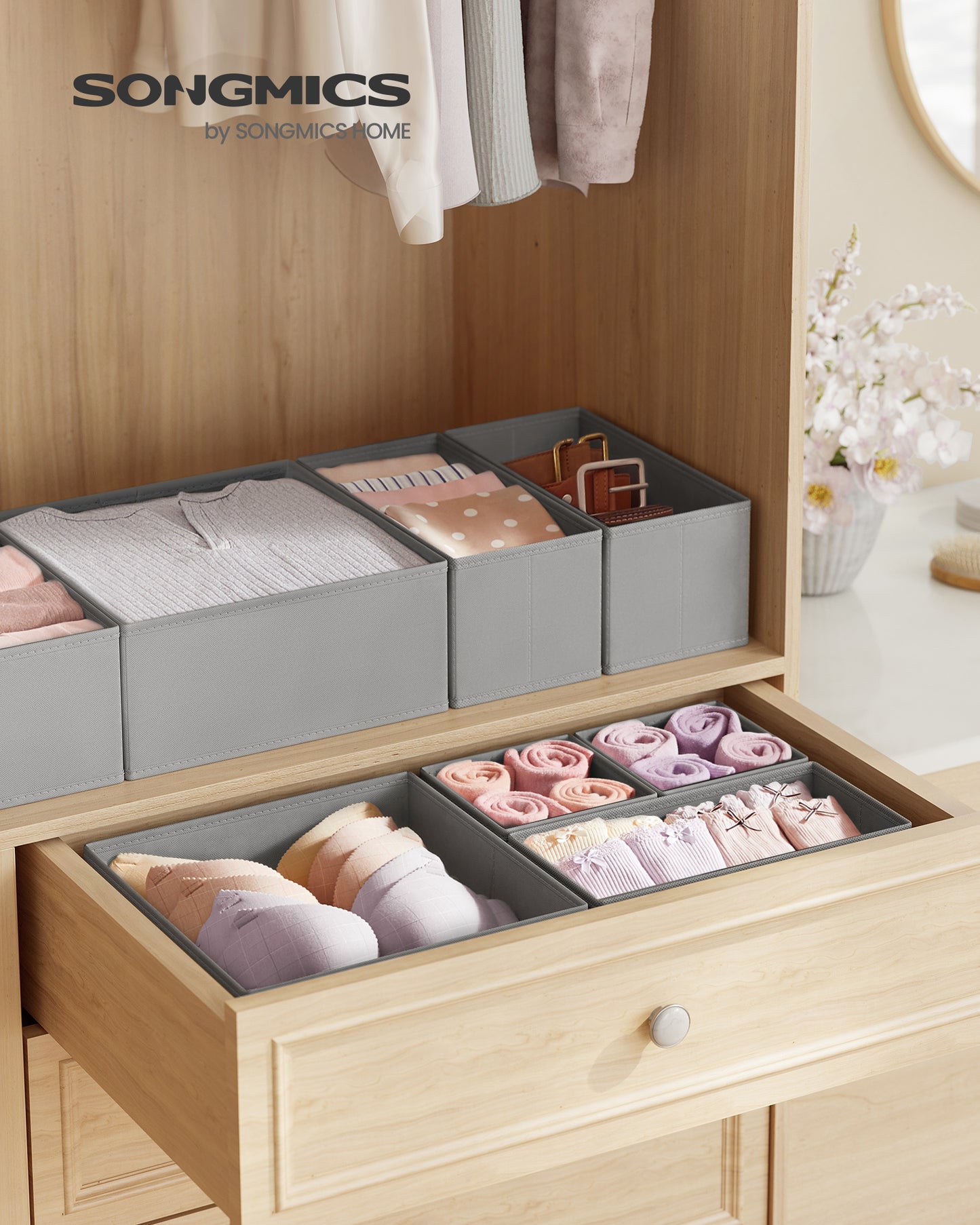 Set of 18 Drawer Organizers, 3-Size Foldable Fabric Storage Boxes for Socks Underwear Accessories, Dresser Divider Inserts, Dove Gray