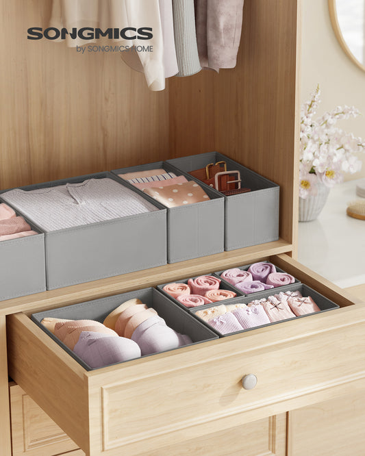 Set of 18 Drawer Organizers, 3-Size Foldable Fabric Storage Boxes for Socks Underwear Accessories, Dresser Divider Inserts, Dove Gray