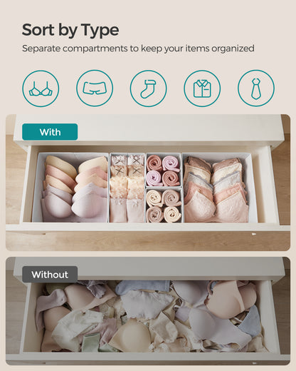 SONGMICS Drawer Organizers, Dresser Divider Organizers, Set of 18, Foldable Fabric Storage Boxes, Cloud White