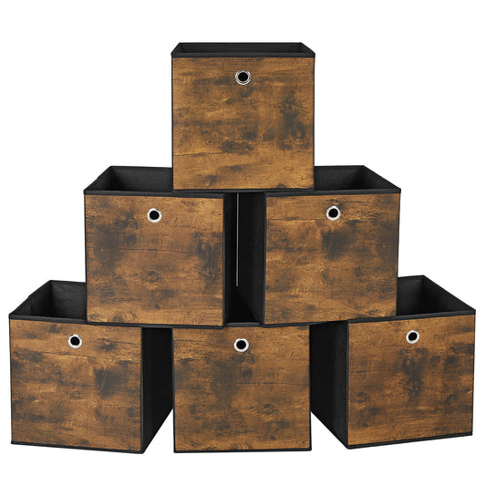 SONGMICS 11.8" Cube Storage Bin 6 Foldable Cube Organizer Bin with Handles Storage Box for Living Room Bedroom Office Rustic Brown and Black
