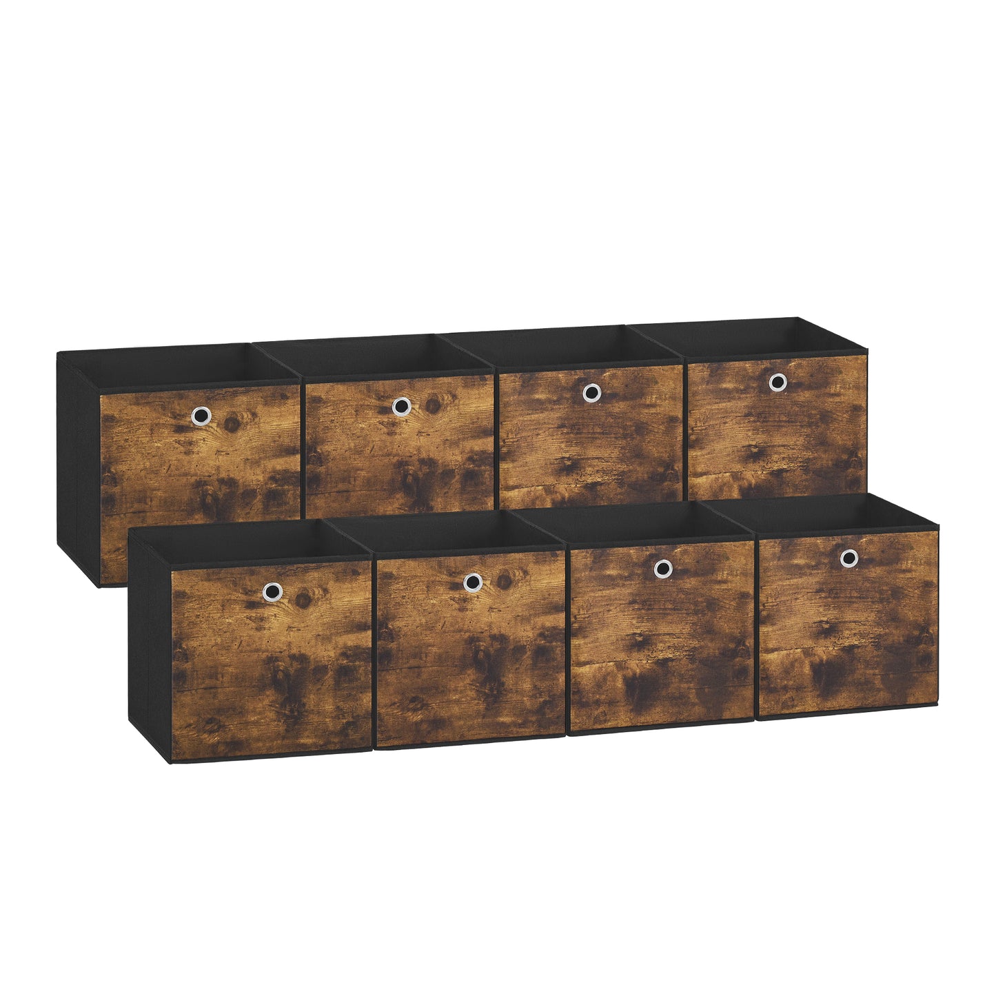 Set of 8 Cube Storage Bins, 10.2x10.2x11 Inch Foldable Fabric Boxes with Handles for Closet Organizer, Rustic Brown and Black
