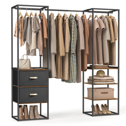 SONGMICS Clothes Rack, 70.9 Inch Wardrobe Freestanding Closet, Heavy Duty Garment Rack with 1 Extendable Hanging Rod, 2 Drawers and 4 Shelves, for Bedroom, Space-Saving, Rustic Brown