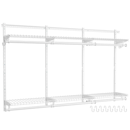 Adjustable Closet Organizer System - 4-8 ft Metal Shelving Unit with 6 Rods & 6 Shelves, 414 lb Capacity, Cloud White