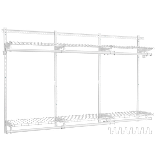 Adjustable Closet Organizer System - 4-8 ft Metal Shelving Unit with 6 Rods & 6 Shelves, 414 lb Capacity, Cloud White