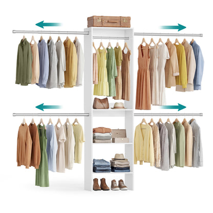 SONGMICS CUSTOS Collection - Closet System, Customizable Walk-In Closet Organizer System with Adjustable Hanging Rods and Storage Shelves, White, Fits Spaces 4-9.6 ft
