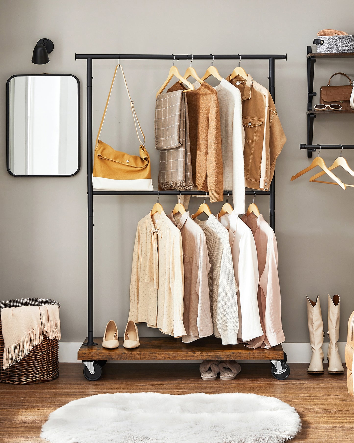 VASAGLE Clothes Rack, Double Rod Industrial Rolling Garment Rack