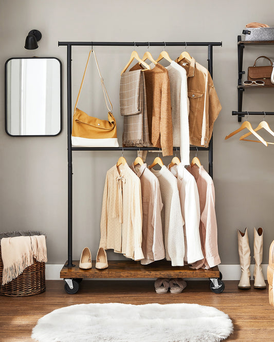 VASAGLE Clothes Rack, Double Rod Industrial Rolling Garment Rack