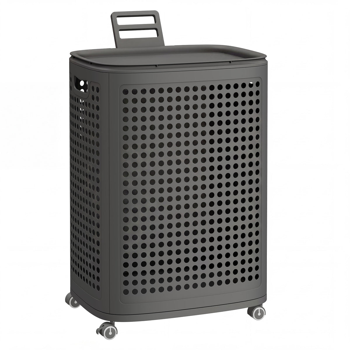 SONGMICS Plastic Laundry Hamper with Lid, 75 L Ventilated Laundry Basket with Cutout Handles, 16.7 x 13 x 24 inch, Dark Gray, for Bathroom Bedroom Dorm, Dennys Collection